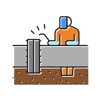 Arbeiter schweißen Rohrleitungsbau Farbe Symbol Vektor illustrat