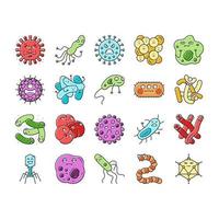 Bakterien-Virus-Bakterienzellen-Symbole setzen Vektor