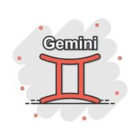 vektor tecknad serie gemini zodiaken ikon i komisk stil. astrologi tecken illustration piktogram. gemini horoskop företag stänk effekt begrepp.