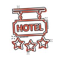 Hotel 3-Sterne-Schild-Symbol im Comic-Stil. Inn Cartoon-Vektor-Illustration auf weißem Hintergrund isoliert. Geschäftskonzept mit Splash-Effekt für Hostelzimmerinformationen. vektor