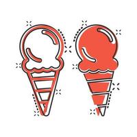 Eis-Symbol im Comic-Stil. Eisbecher-Cartoon-Vektorillustration auf weißem, isoliertem Hintergrund. Geschäftskonzept mit Sorbet-Dessert-Splash-Effekt. vektor