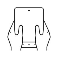 användare spelar på flexibel smartphone skärm linje ikon vektorillustration vektor