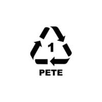 Codesymbol für das Recycling von Kunststoffen. Pete-Recycling-Symbol für Kunststoff, einfacher flacher Symbolvektor vektor