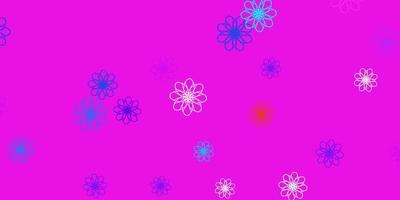 ljusblå, röd vektor doodle mall med blommor.