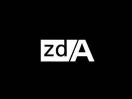 zda-Logo und Grafikdesign Vektorgrafiken, Symbole isoliert auf schwarzem Hintergrund vektor
