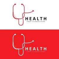 Healthcare-Logo, Pflege- und Wellness-Design, Stethoskop-Symbol und einfache Linienvektorwelle vektor