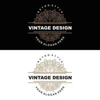 Retro-Vintage-Design, luxuriöses minimalistisches Vektor-Ornament-Logo, mit Mandala- und Batik-Stil, Produktmarkenillustration, Einladung, Banner, Mode vektor