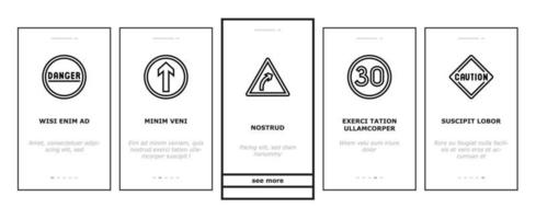 verkehrszeichen straßeninformationen onboarding icons set vektor