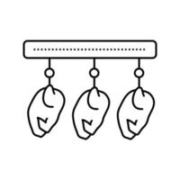 hühnerkadaver aufgehängt an der symbolvektorillustration der ausrüstungslinie vektor