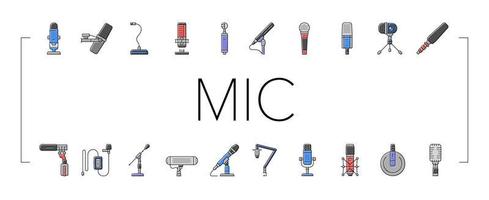 mic mikrofon röst podcast ikoner uppsättning vektor