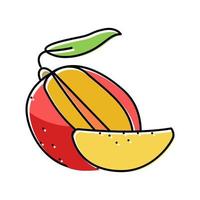 Mango schneiden Scheibe Blatt Farbe Symbol Vektor Illustration