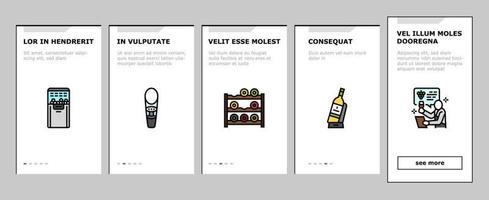 weinglas alkohol rote flasche onboarding icons set vektor