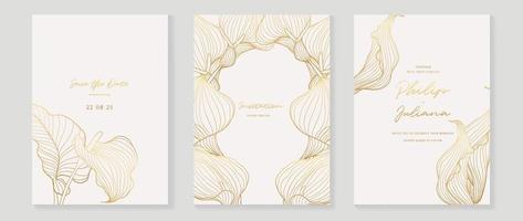Luxus-Hochzeitseinladungskarte Hintergrundvektor. dekorieren sie mit eleganten botanischen blumen goldene linie kunstbeschaffenheitsschablonenhintergrund. designillustration für hochzeits- und vip-cover-vorlage, banner. vektor