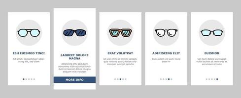 glasögon optisk stil ram onboarding ikoner uppsättning vektor
