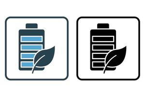 Abbildung des Batteriesymbols. Batteriesymbol mit Blatt. Symbol für Ökologie, erneuerbare Energien. solider Icon-Stil. einfaches Vektordesign editierbar vektor