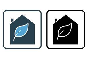 grön hus ikon illustration. hus ikon med blad. ikon relaterad till ekologi, förnybar energi. fast ikon stil. enkel vektor design redigerbar