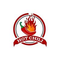 Hot Chili Logo Lebensmitteletikett oder Aufkleber. konzept für bauernmarkt, bio-lebensmittel, naturproduktdesign.vektorillustration. Chili-Pfeffer-würziges Restaurant-Logo in Weiß isoliert, Vektor eps 10
