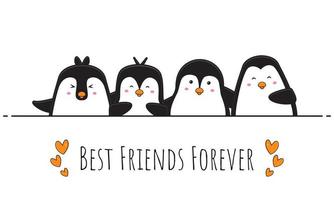 süße Pinguin beste Freunde für immer doodle Banner Hintergrundbild Symbol Cartoon illustratio vektor