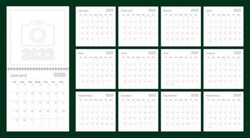 einfacher Wandkalender 2023 Jahr mit gepunkteten Linien. der kalender ist in englisch, die woche beginnt am sonntag. vektor