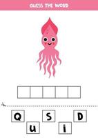 stavning spel för förskola ungar. söt tecknad serie rosa bläckfisk. vektor