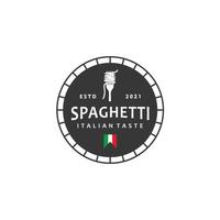 Spaghetti Pasta Nudel Vintage-Logo-Design-Vorlage auf schwarzem Hintergrund vektor