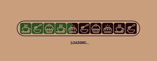 Social-Media-Deckblatt-Face-Loading-Thema. Web-Banner mit Laden von Tee, Kaffee und mehr Lebensmittelvektoren. vektor