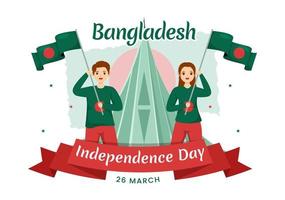 glücklicher unabhängigkeitstag von bangladesch am 26. märz illustration mit schwenkender flagge und siegesfeiertag in flacher hand gezeichnet für zielseitenvorlagen vektor