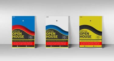 öppen hus virtuell flygblad design. vektor
