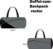 Duffle-cum-Rucksack-Taschen, konvertierbare Kleidertasche mit Schultergurt in schwarzer Vektordatei vektor
