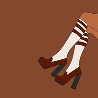weibliche beine in stylischen schuhen mit absätzen und spitzensocken. Mode und Stil, Kleidung und Accessoires. Schuhwerk. vektorillustration für eine postkarte oder ein plakat, druck für kleidung. Jahrgang und Retro. vektor