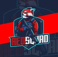 rote panda-armee mit waffenmaskottchen-esport-logo-design-charakter vektor