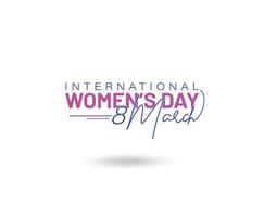 internationell kvinnors dag elegant text på rosa bakgrund. hälsning kort för Lycklig kvinnor dag med elegant hand dragen kalligrafi vektor
