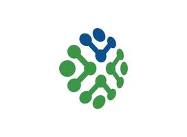 vetenskaplig blå grön mikro atom- molekyl logotyp vektor