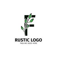 Brief f Gekritzel Blatt Initiale rustikal Vektor Logo Design Element