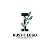 Brief ich Gekritzel Blatt Initiale rustikal Vektor Logo Design Element