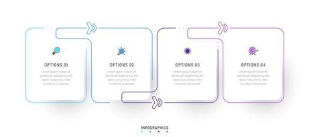 vektor infographic etikett designmall med ikoner och 4 alternativ eller steg. kan användas för processdiagram, presentationer, arbetsflödeslayout, banner, flödesschema, infograf.