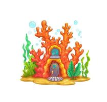 tecknad serie under vattnet korall fe- hus, sjöjungfru Hem vektor