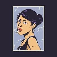 Retro-Comic-Illustration des rauchenden Mädchens vektor