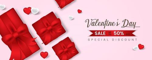 Promo-Web-Banner für den Valentinstag-Verkauf. schöne rosa Hintergrundfarbe. vektor