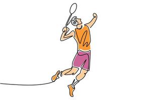 eine Strichzeichnung des jungen Mannes, der Tennis spielt. vektor