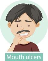 Zeichentrickfigur mit Symptomen von Mundgeschwüren vektor