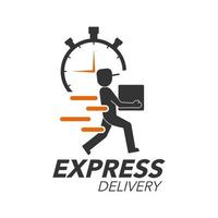 Express Delivery Icon Konzept. Lieferbote mit Stoppuhr-Symbol für Service, Bestellung, schnellen, kostenlosen und weltweiten Versand. modernes Design. vektor