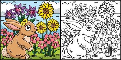 vår kanin och blommor färg illustration vektor