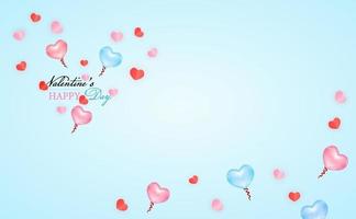 kärlek och alla hjärtans dag ballong vykort etikett och mini hjärta och ballong av hjärta rosa och blå färg av vektor. vektor