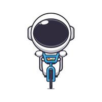 söt astronaut maskot tecknad serie karaktär rida på cykel. vektor