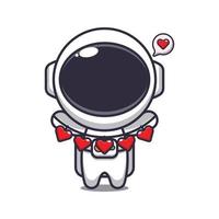 süß Astronaut Karikatur Charakter halten Liebe Dekoration. vektor