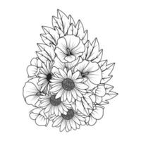 Sonnenblume und Malve Blume Gekritzel Kunst Färbung Seite mit dekorativ Blume Hintergrund Design Illustration vektor