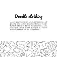 Doodle-Banner mit Kleidung. mode handgezeichnete objekte, symbole und gegenstände. quadratische Komposition mit Text vektor