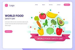 flache Vektorvorlage für die Zielseite der Landingpage-Website des Welttages der Lebensmittelsicherheit vektor
