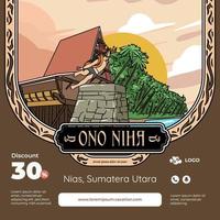 uppsättning nias sumatera utara illustration. hand dragen indonesiska kulturer bakgrund vektor